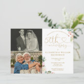 50th Wedding Anniversary Floral Monogram 2 Photos 招待状 (スタンド正面)