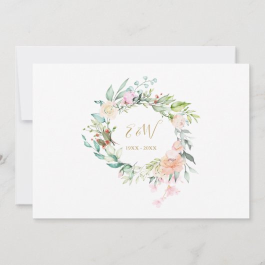 50th Wedding Anniversary Floral Monogram 2 Photos 招待状 (裏面)