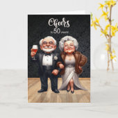 50th Wedding Anniversary Funny Old Couple Cheers カード (黄色い花)