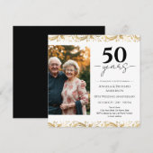 50th Wedding Anniversary Gold Black Photo Invitati 招待状 (正面/裏面)