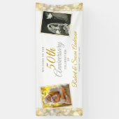 50th Wedding Anniversary Gold Bokeh Photo Welcome 横断幕 (縦)