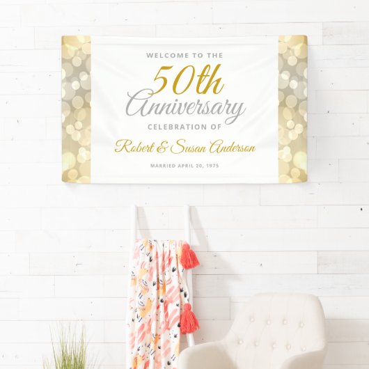 50th Wedding Anniversary Gold Bokeh Welcome 横断幕 (インサイチュ)