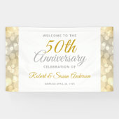 50th Wedding Anniversary Gold Bokeh Welcome 横断幕 (横)