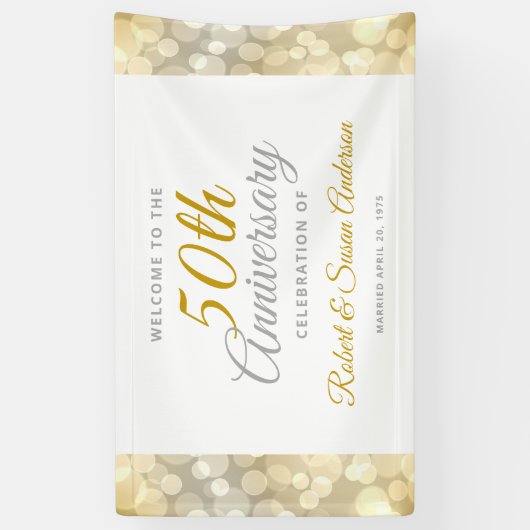 50th Wedding Anniversary Gold Bokeh Welcome 横断幕 (縦)