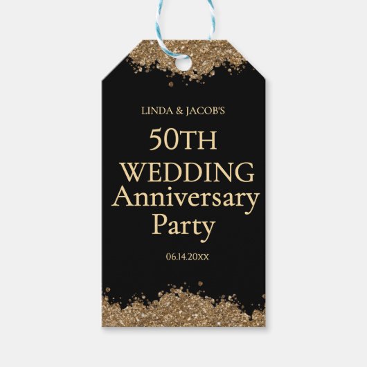 50th Wedding Anniversary Gold Faux Glitter ギフトタグ (正面)