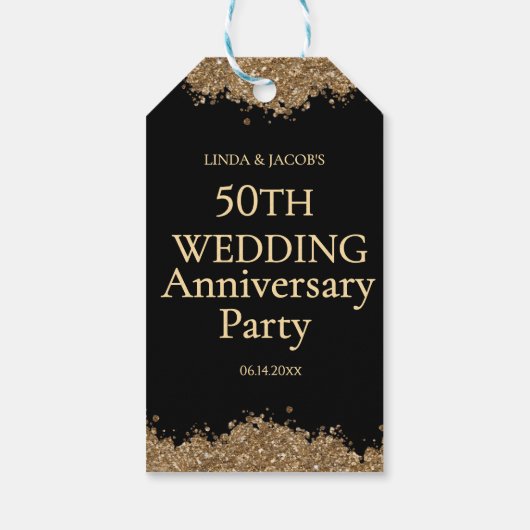 50th Wedding Anniversary Gold Faux Glitter  ギフトタグ (裏面)