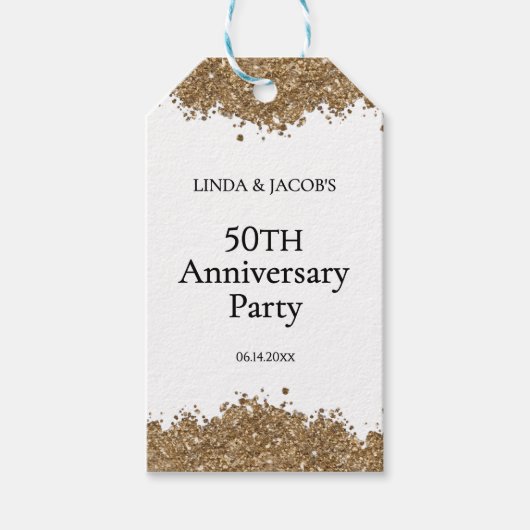 50th Wedding Anniversary Gold Faux Glitter  ギフトタグ (正面)