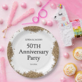 50th Wedding Anniversary Gold Faux Glitter  ペーパープレート (パーティー)