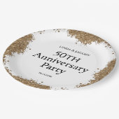 50th Wedding Anniversary Gold Faux Glitter  ペーパープレート (アングル)