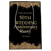 50th Wedding Anniversary Gold Faux Glitter  ミディアムペーパーバッグ (正面)
