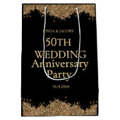 50th Wedding Anniversary Gold Faux Glitter  ミディアムペーパーバッグ (裏面)