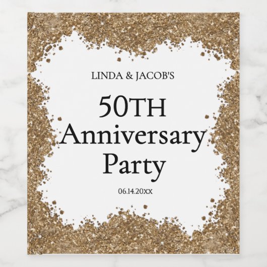 50th Wedding Anniversary Gold Faux Glitter  ワインラベル (シングルラベル)