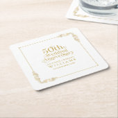 50th Wedding Anniversary Gold Floral Frame スクエアペーパーコースター (アングル)