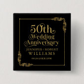 50th Wedding Anniversary Gold Floral Frame 缶バッジ (正面)