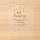 50th Wedding Anniversary Gold Love Hearts Confetti アクリル招待状 (正面)