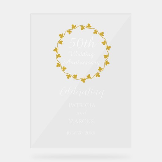 50th Wedding Anniversary Golden Ivy Wreath アクリルサイン (正面)