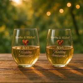 50th Wedding Anniversary Golden Typography Heart  ステムなしワイングラス