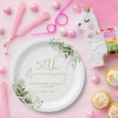 50th Wedding Anniversary Greenery Gold Script ペーパープレート (パーティー)