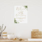 50th Wedding Anniversary Greenery Welcome Sign ポスター (キッチン)