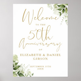 50th Wedding Anniversary Greenery Welcome Sign ポスター