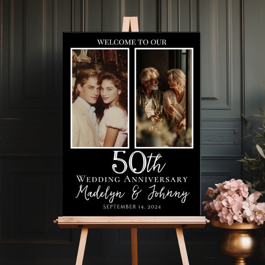 50th wedding anniversary photo collage welcome ポスター