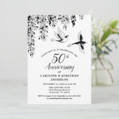 50th Wedding Anniversary Silver Birch Flying Birds 招待状 (スタンド正面)