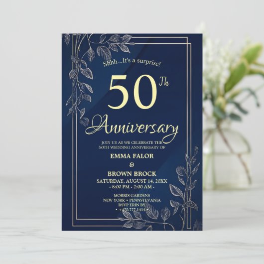 50th Wedding Anniversary Surprise Invitation Navy  招待状 (スタンド正面)