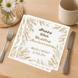 50th Wedding Anniversary Typography Gold Foliage  スタンダードランチョンナプキン