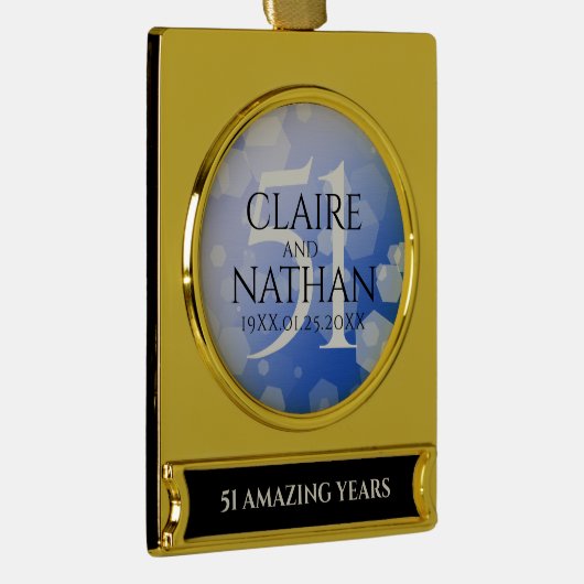 51エレガント回目のサファ結婚イア記念日 ゴールドプレートバナーオーナメント (右)