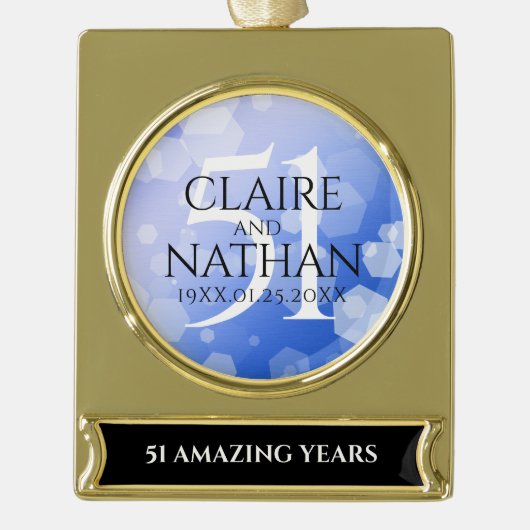 51エレガント回目のサファ結婚イア記念日 ゴールドプレートバナーオーナメント (正面)