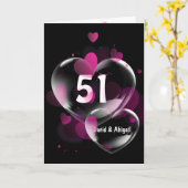 51周年記念ハートバブル・オン・ブラック カード (黄色い花)