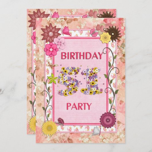 51回目の誕生日パーティーへの招待(フローラ枠) 招待状 (正面/裏面)