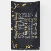 51年- エレガントブラック&金ゴールド- 51誕生日 横断幕 (縦)