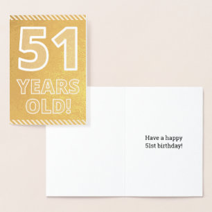 51歳の誕生日おめでとう: 太字の「51歳！」金箔カード 箔カード