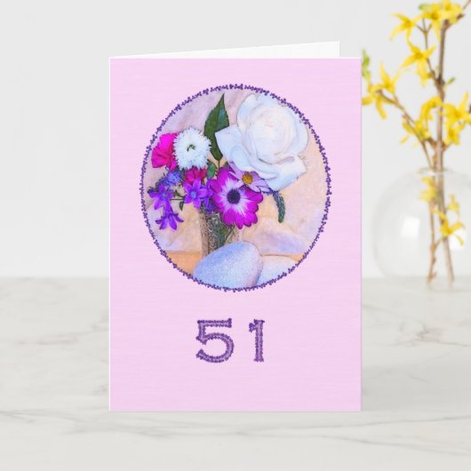 51歳の誕生日に花を贈絵画る カード (黄色い花)