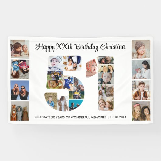 51歳の誕生日パーティーナンバー51フォトコラージュ 横断幕 (横)