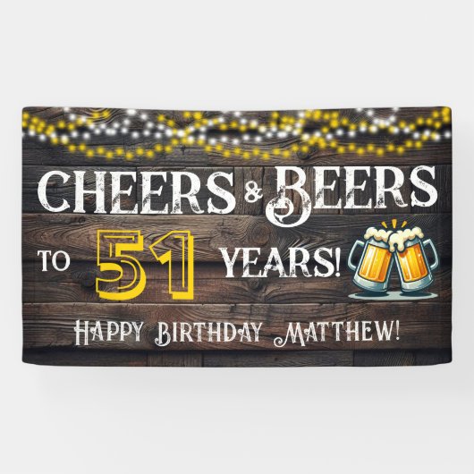 51歳の誕生日パーティーバナー Cheers and Beers 横断幕 (横)
