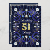 51歳の誕生日パーティー招待状　宝石がいっぱい 招待状 (正面/裏面)