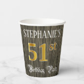51歳の誕生日パーティー - 偽の金と偽の木の外観 紙コップ (裏面)
