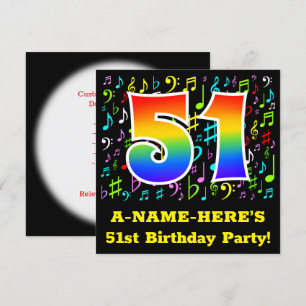 51歳の誕生日パーティー：楽しい音楽のシンボル、虹51 招待状