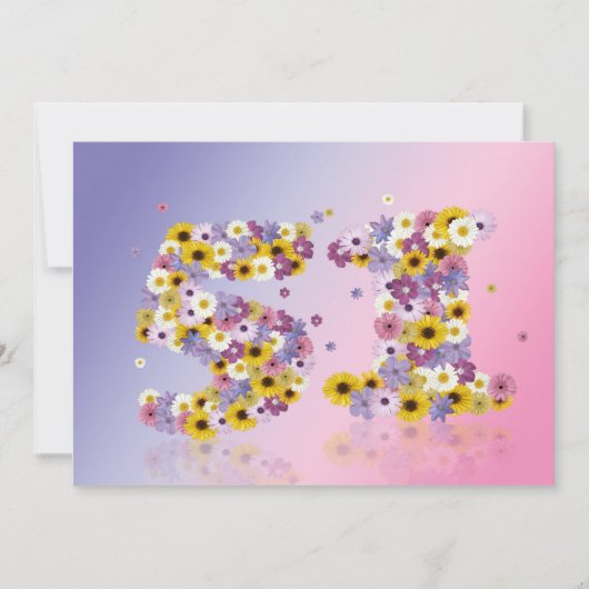 51歳の誕生日パーティー、花の文字 招待状 (正面)