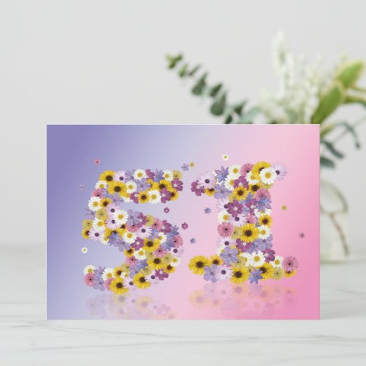 51歳の誕生日パーティー、花の文字 招待状 (スタンド正面)