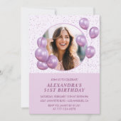 51歳の誕生日招待状風船フォトパープル 招待状 (正面)