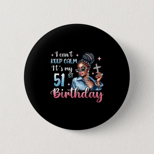 51歳の誕生日 ブラックアフロ 缶バッジ (正面)