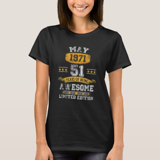 51歳ヴィンテージ1971年5月1971日51誕生日 Tシャツ (正面)
