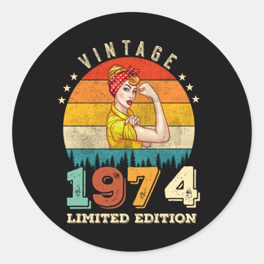 51歳1974年ヴィンテージ51番目の誕生日女性 ラウンドシール (正面)