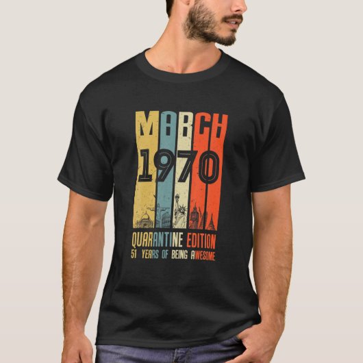51番目の誕生日の装飾1970年3月男性女性51Ye Tシャツ (正面)