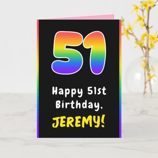 51番目の誕生日カラフル: Rainbow # 51,名前をカスタムする カード (黄色い花)