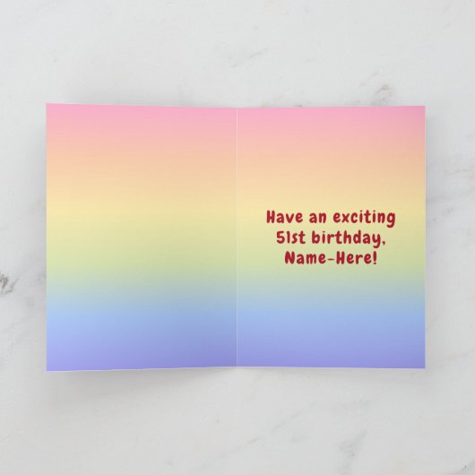 51番目の誕生日カラフル: Rainbow # 51,名前をカスタムする カード (内部)