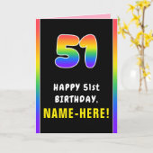 51番目の誕生日カラフル: Rainbow # 51,名前をカスタムする カード (黄色い花)
